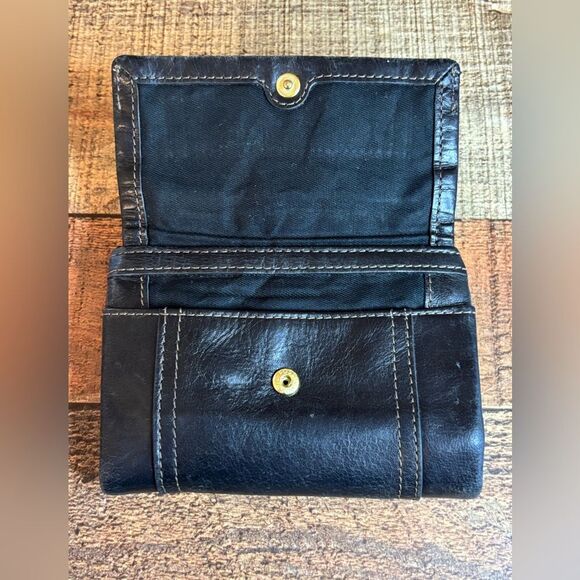 FOSSIL Leather BLACK Multifunction ELLIS Modified Tri-Fold Card Coin WALLET - Picture 2 of 10